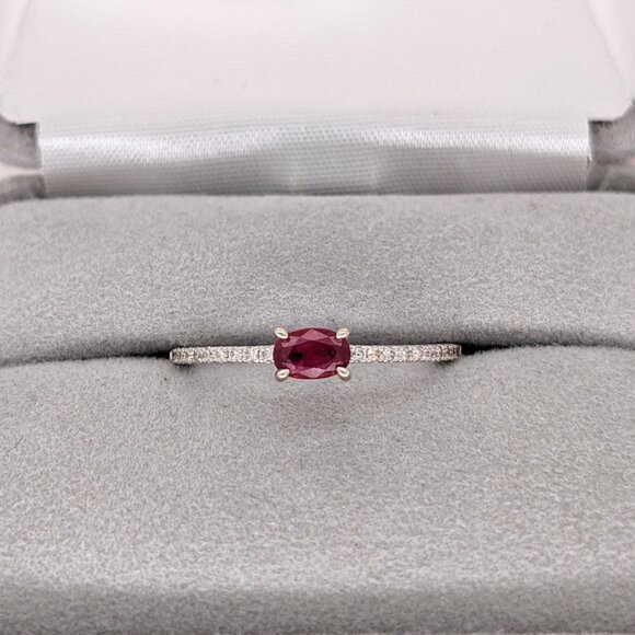 Ruby Ring in Solid 14K Gold with Natural Diamond Accented Shank - Picture 4 of 10